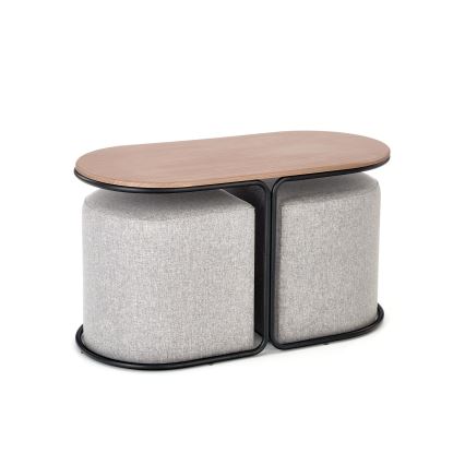 SET Couchtisch NILDO 90x45 cm + 2x Hocker braun/grau
