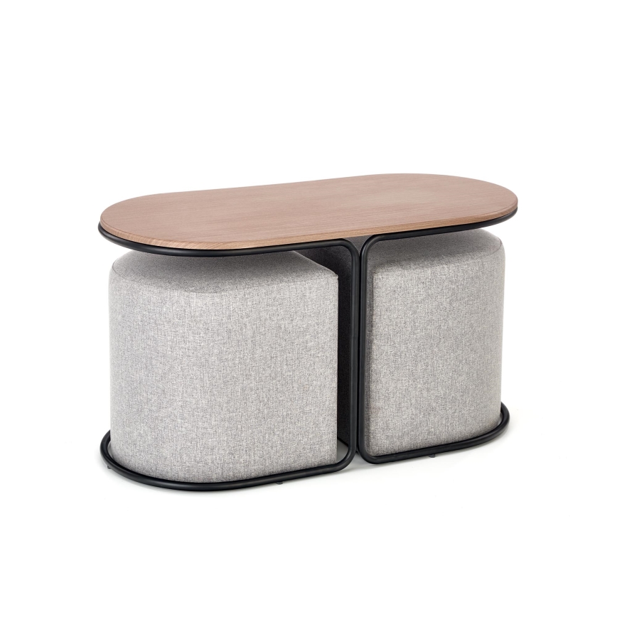 SET Couchtisch NILDO 90x45 cm + 2x Hocker braun/grau