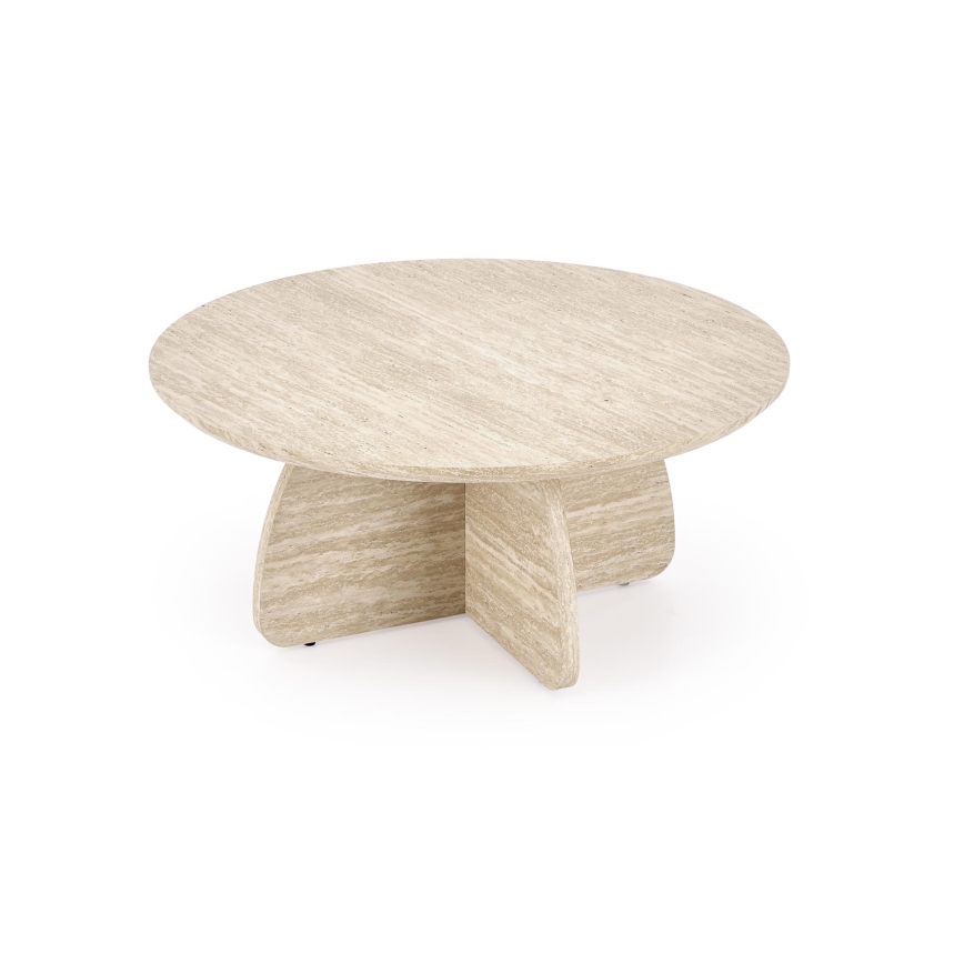 Set Couchtisch NUGAT Ø 80 cm + 4x Hocker Travertin/grau