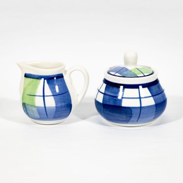 Set Lucie 1x Keramik-Zuckerdose mit Deckel und 1x Keramik-Milchkanne blau-grün