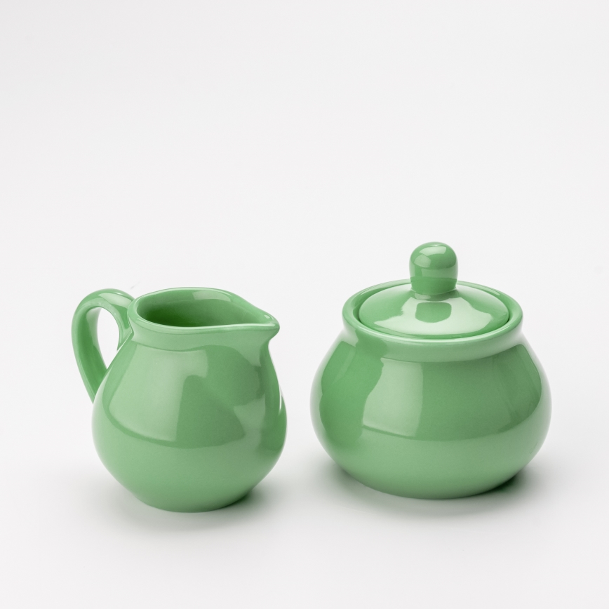 Set Lucie 1x Keramik-Zuckerdose mit Deckel und 1x Keramik-Milchkanne grün