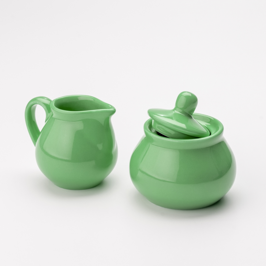 Set Lucie 1x Keramik-Zuckerdose mit Deckel und 1x Keramik-Milchkanne grün