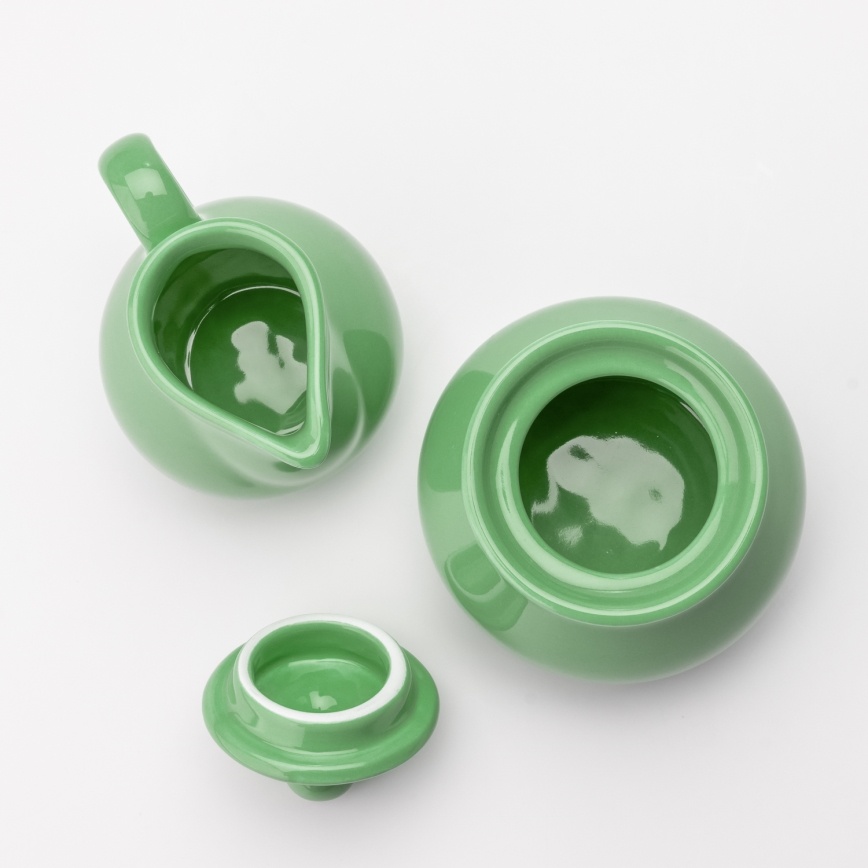 Set Lucie 1x Keramik-Zuckerdose mit Deckel und 1x Keramik-Milchkanne grün