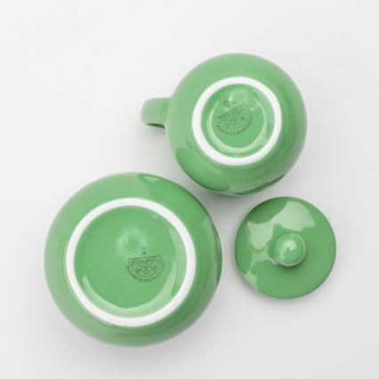 Set Lucie 1x Keramik-Zuckerdose mit Deckel und 1x Keramik-Milchkanne grün