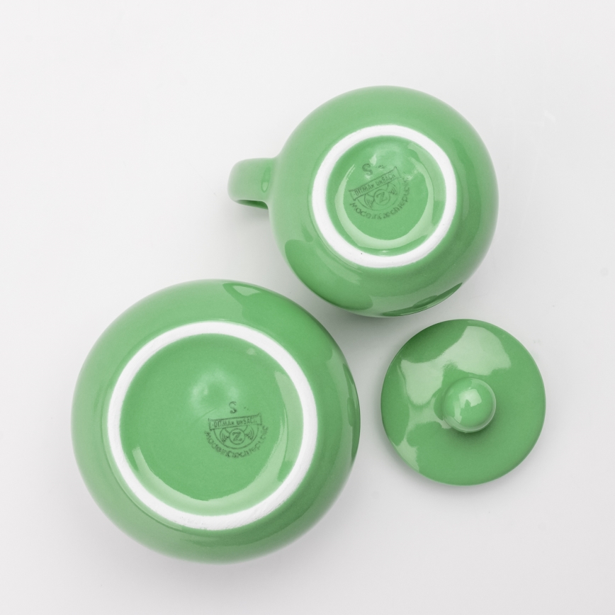 Set Lucie 1x Keramik-Zuckerdose mit Deckel und 1x Keramik-Milchkanne grün
