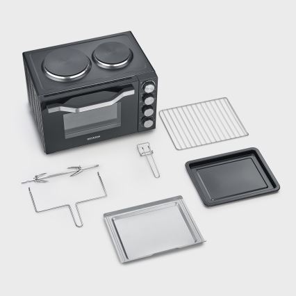 Severin TO 2074 - Heißluftofen mit Grill und Kochplatten 2500W/230V 30 l schwarz