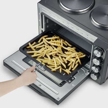 Severin TO 2074 - Heißluftofen mit Grill und Kochplatten 2500W/230V 30 l schwarz