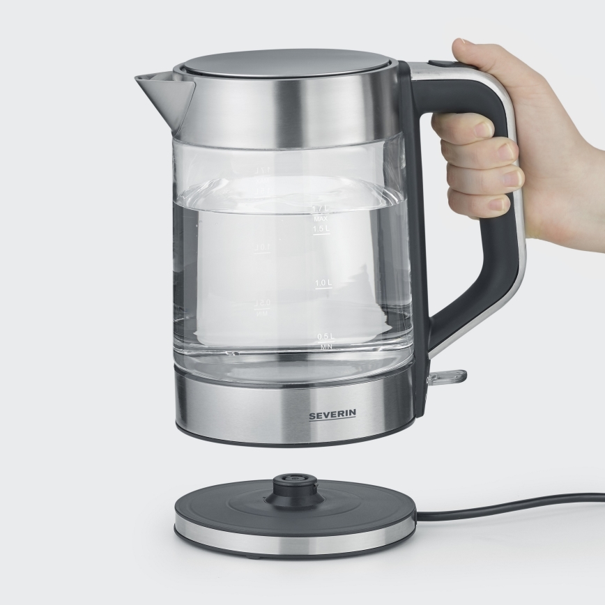 Severin WK 3420 - Wasserkocher 1,7 l, 2200 W/230 V, Edelstahl/Glas