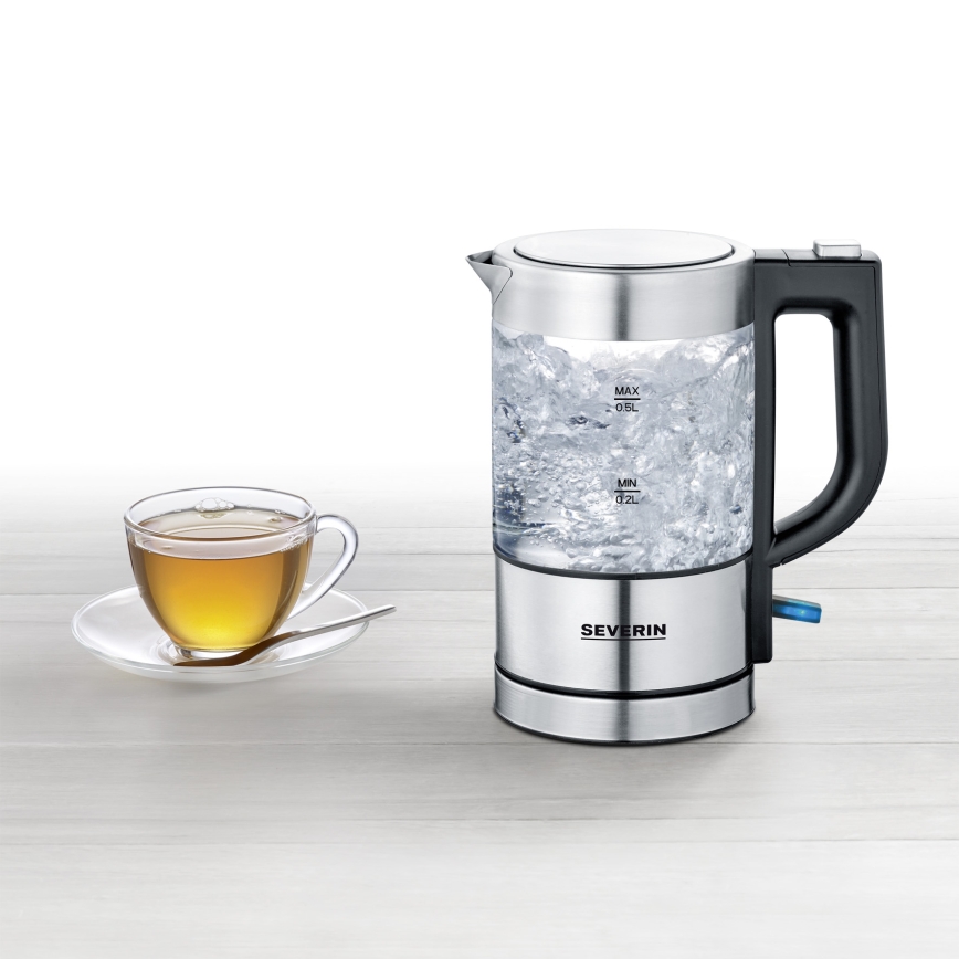 Severin WK 3472 - Schnellkochender Wasserkocher 0,5 l, 1100 W/230 V, Edelstahl/Glas