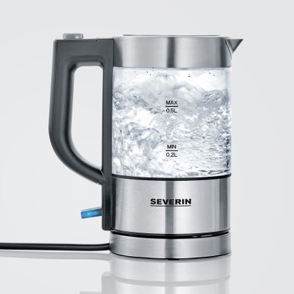 Severin WK 3472 - Schnellkochender Wasserkocher 0,5 l, 1100 W/230 V, Edelstahl/Glas