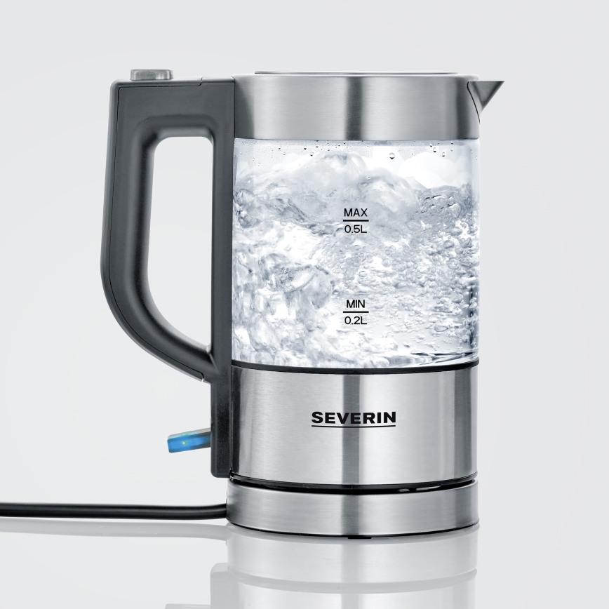 Severin WK 3472 - Schnellkochender Wasserkocher 0,5 l, 1100 W/230 V, Edelstahl/Glas