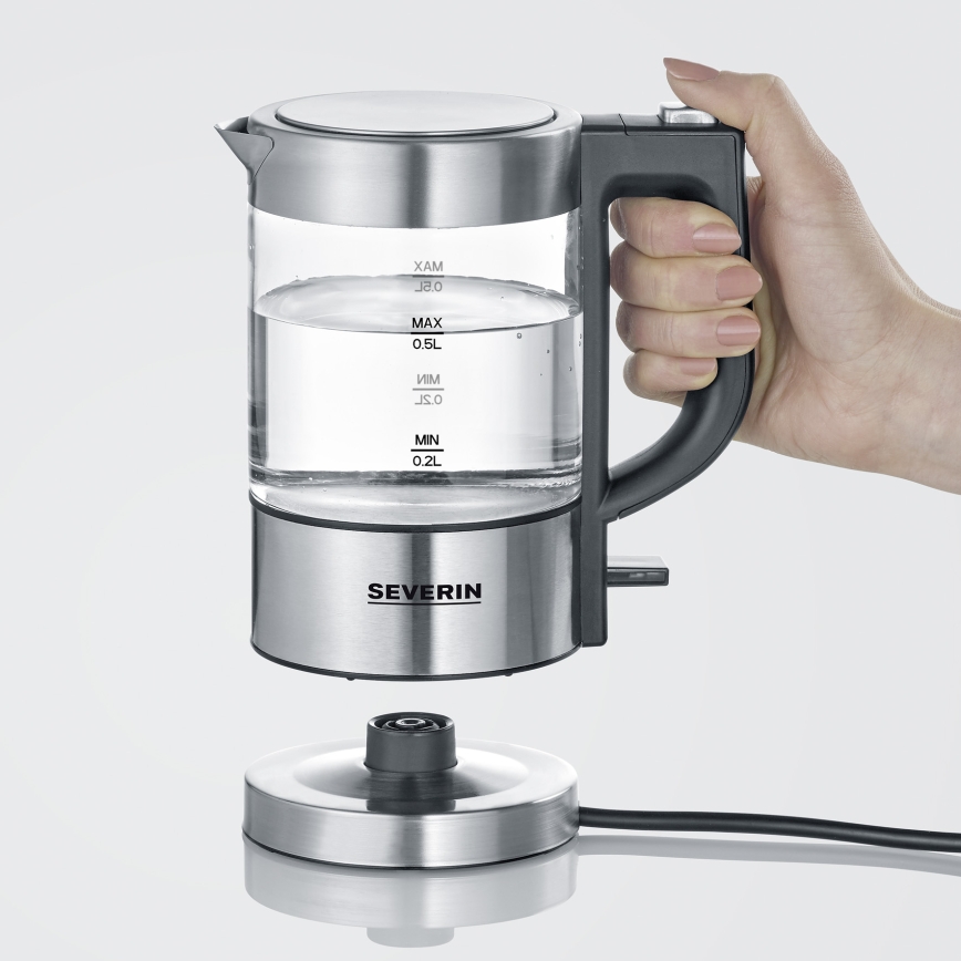 Severin WK 3472 - Schnellkochender Wasserkocher 0,5 l, 1100 W/230 V, Edelstahl/Glas