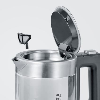 Severin WK 3472 - Schnellkochender Wasserkocher 0,5 l, 1100 W/230 V, Edelstahl/Glas