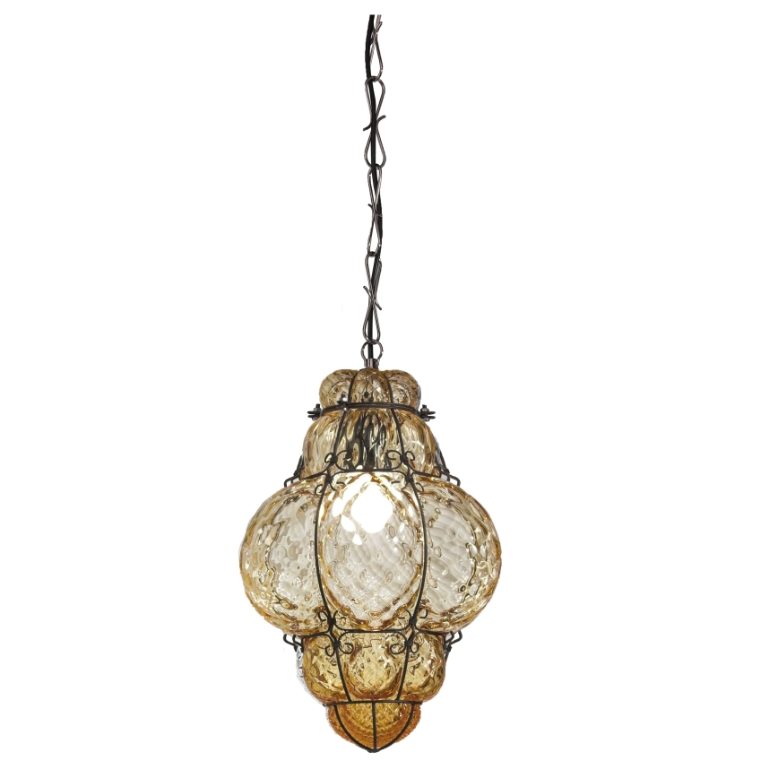 SIRU - Hängeleuchte an Kette CLASSIC 1xE27/60W/230V d 30 cm beige/schwarz Venezianisches Glas