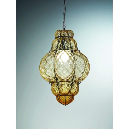 SIRU - Hängeleuchte an Kette CLASSIC 1xE27/60W/230V d 30 cm beige/schwarz Venezianisches Glas