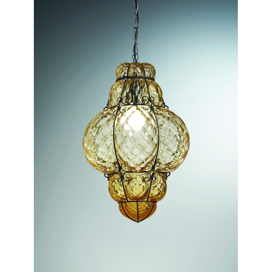 SIRU - Hängeleuchte an Kette CLASSIC 1xE27/60W/230V d 30 cm beige/schwarz Venezianisches Glas