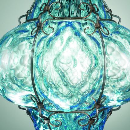 SIRU- Hängeleuchte an Kette CLASSIC 1xE27/60W/230V d 30 cm blau/schwarz Venezianisches Glas