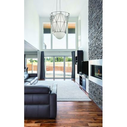 SIRU - Hängeleuchte an Schnur SEGNI 1xE27/60W/230V schwarz/weiß Venezianisches Glas