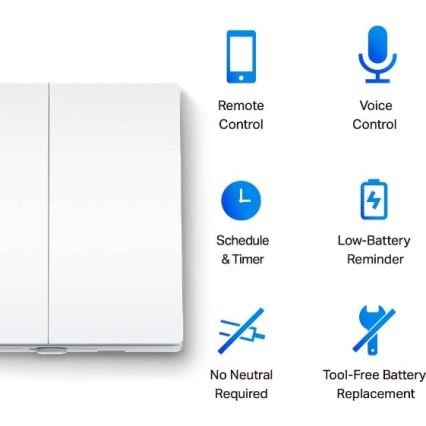 Smart-Lichtschalter, 2 Tasten, Betrieb mit 2×AAA-Batterien