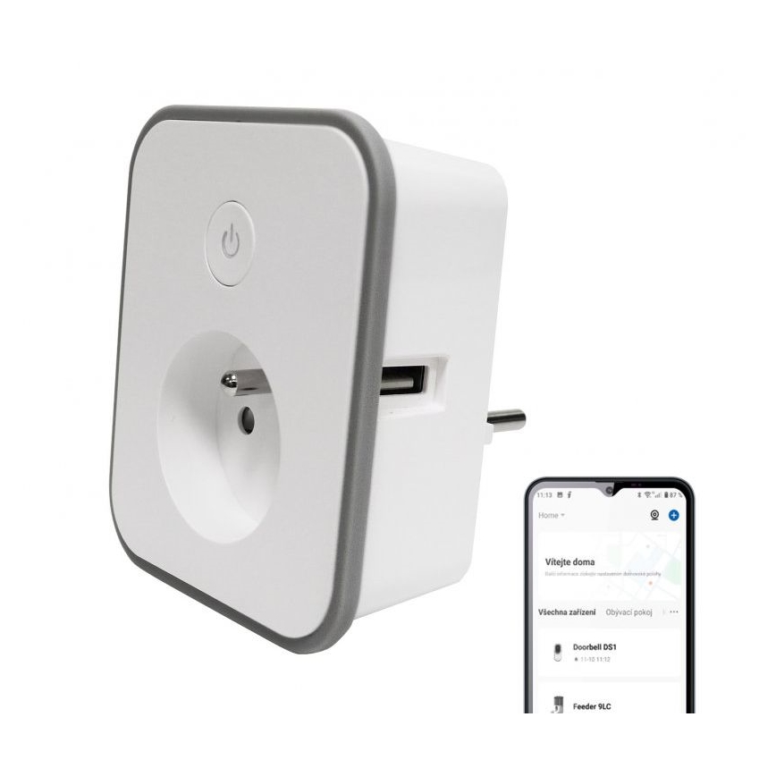 Smart-Steckdose mit Verbrauchsmessung 3680W/230V + 2xUSB/12W/5V Wi-Fi