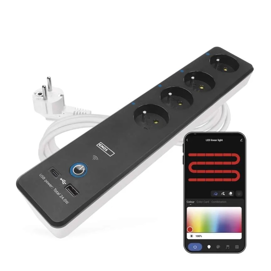 Smart-Verlängerungskabel mit Schalter GoSmart 4Z + 1xUSB-A + 1xUSB-C 2 m Wi-Fi Tuya