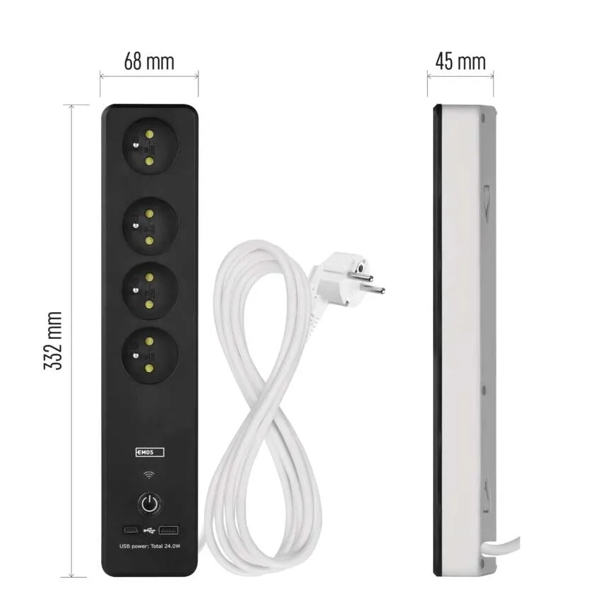 Smart-Verlängerungskabel mit Schalter GoSmart 4Z + 1xUSB-A + 1xUSB-C 2 m Wi-Fi Tuya