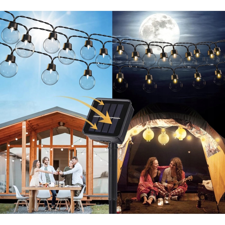 Solar-LED-Dekor-Lichterkette 20 LEDs / 8 Funktionen 500 mAh 7,6 m IP67 warmweiß