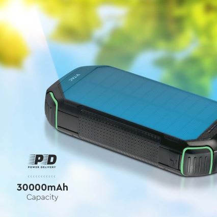 Solar-Powerbank mit Taschenlampe Power Delivery 30000mAh/20W/5V schwarz