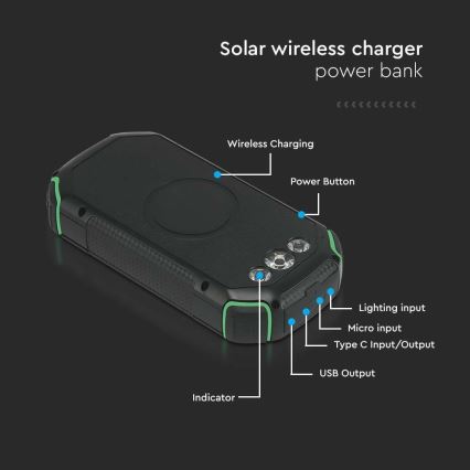 Solar-Powerbank mit Taschenlampe Power Delivery 30000mAh/20W/5V schwarz