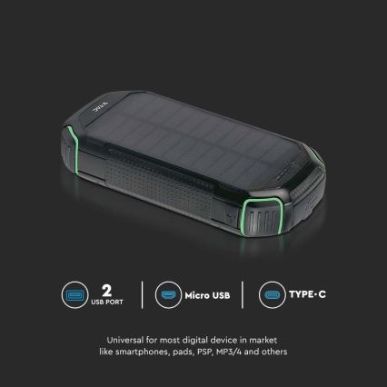 Solar-Powerbank mit Taschenlampe Power Delivery 30000mAh/20W/5V schwarz