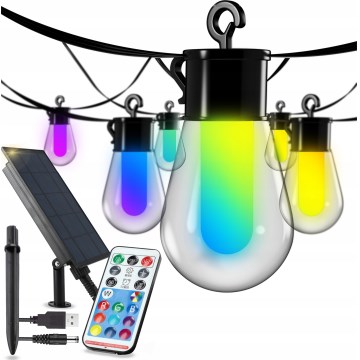 Solarbetriebene dimmbare RGB-LED-Lichterkette 15xLED/18 Funktionen USB 6 m IP44 schwarz + Fernbedienung