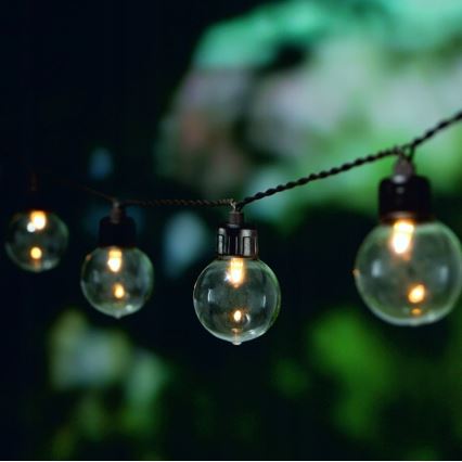 Solarbetriebene LED-Dekor-Lichterkette 20 LEDs / 8 Funktionen 500 mAh 7,6 m IP67 warmweiß