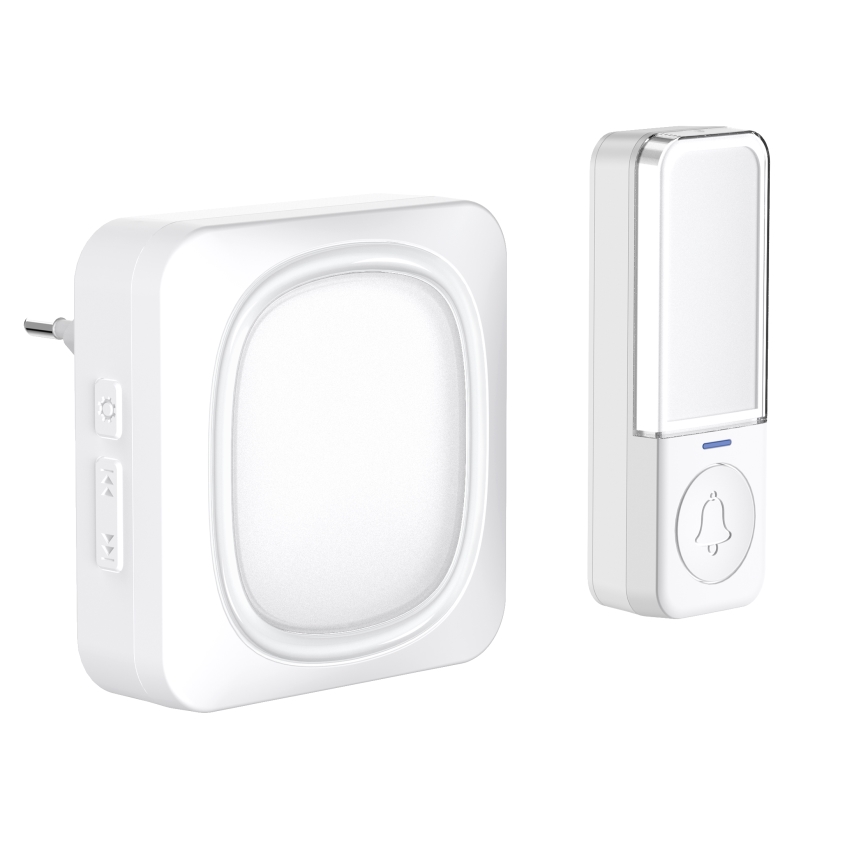 Kabellose Steckdosen-Türklingel mit LED-Beleuchtung 230V IP56 weiß
