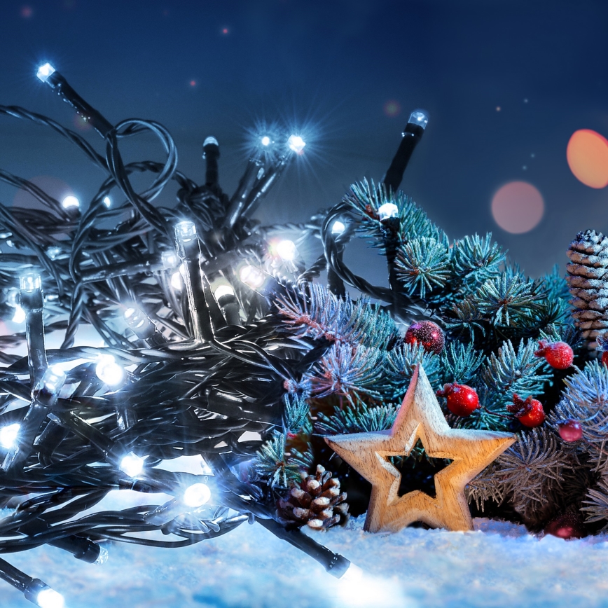 LED-Außen-Lichterkette, 200 LEDs, 8 Funktionen, 15 m, IP44, kaltweiß