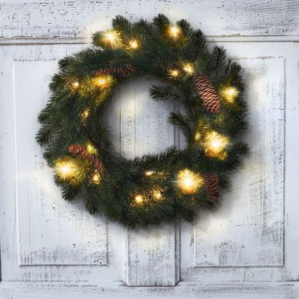 LED Außen-Weihnachtskranz 15xLED/3xAA IP44