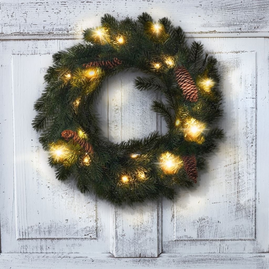 LED Außen-Weihnachtskranz 15xLED/3xAA IP44