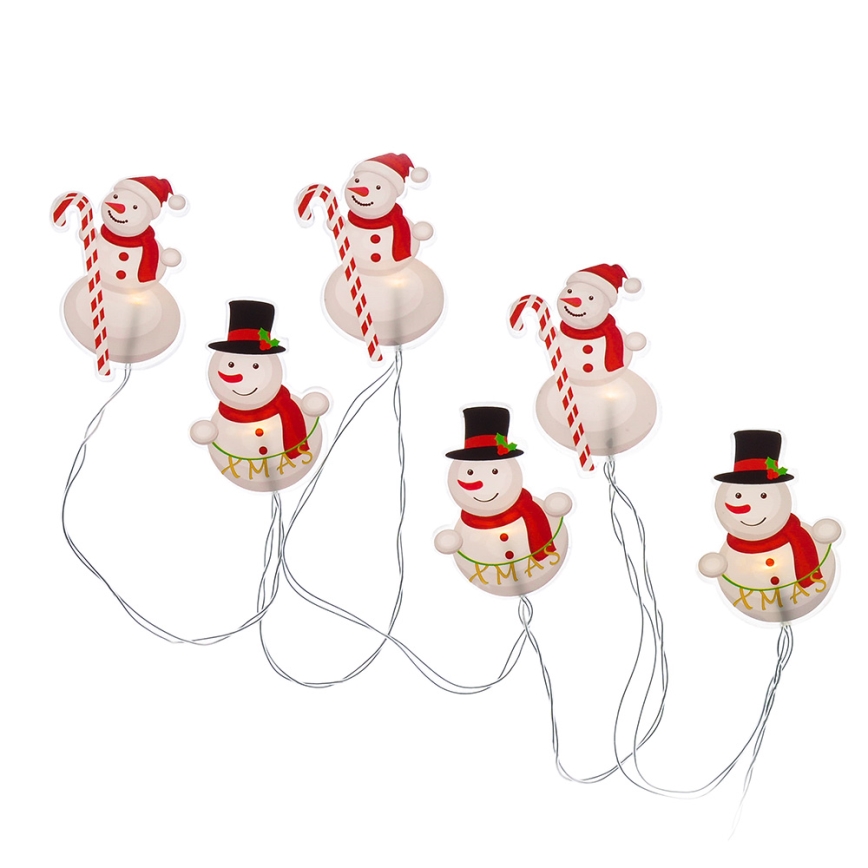 LED-Lichterkette mit Saugnäpfen 6xLED/2xAA 1,2m warmweiß Schneemann