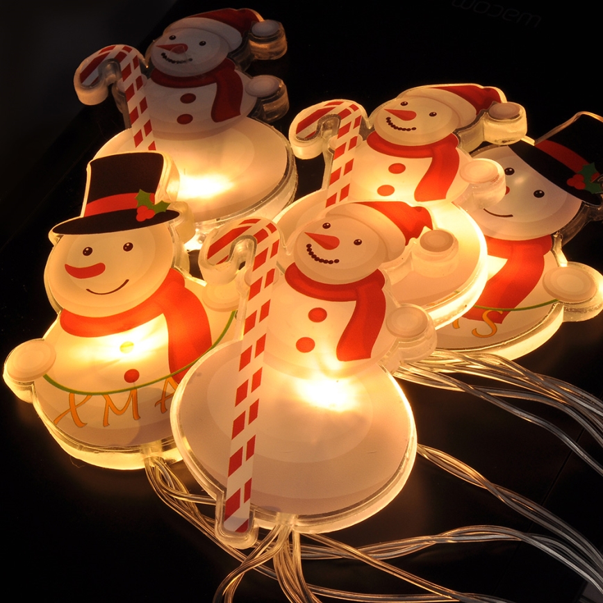 LED-Lichterkette mit Saugnäpfen 6xLED/2xAA 1,2m warmweiß Schneemann