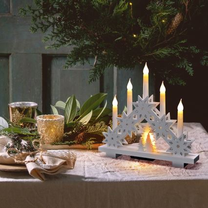 LED-Weihnachtskerzenhalter 5xLED/2xAA warmweiβ