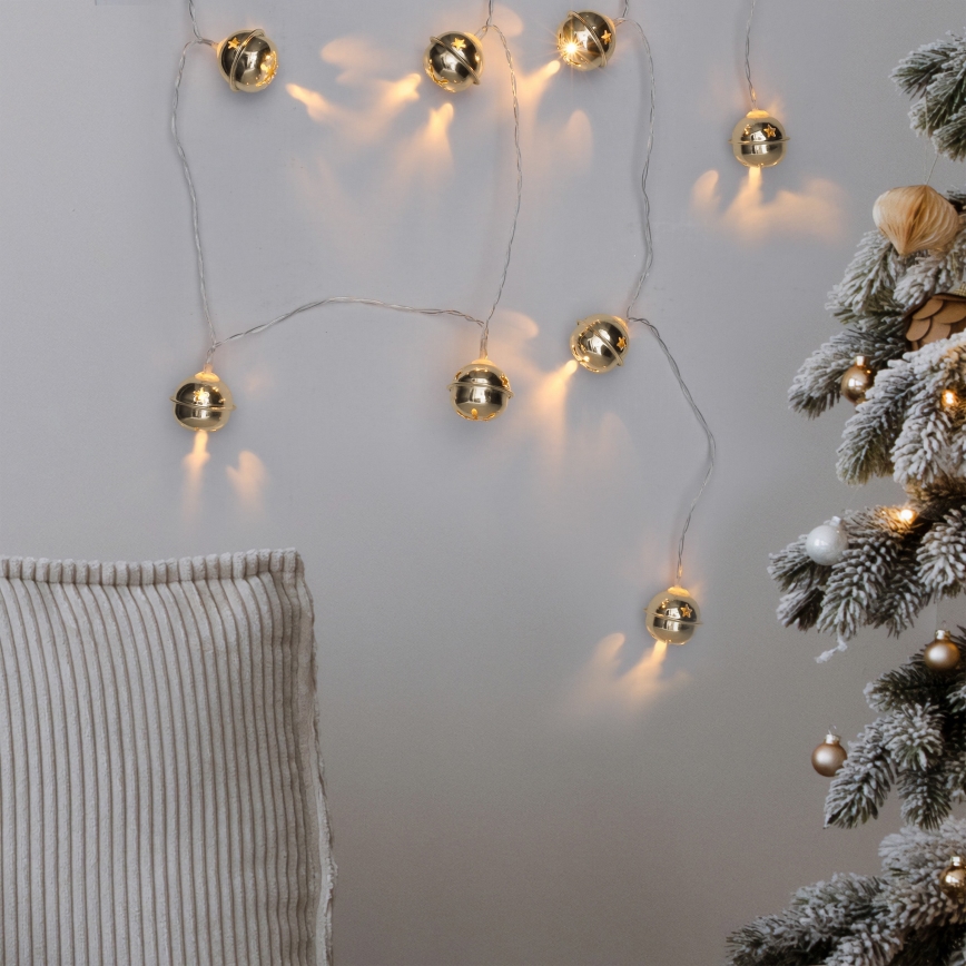 LED-Lichterkette 10xLED/2xAA/warmweiß 1,8m mit Glöckchen