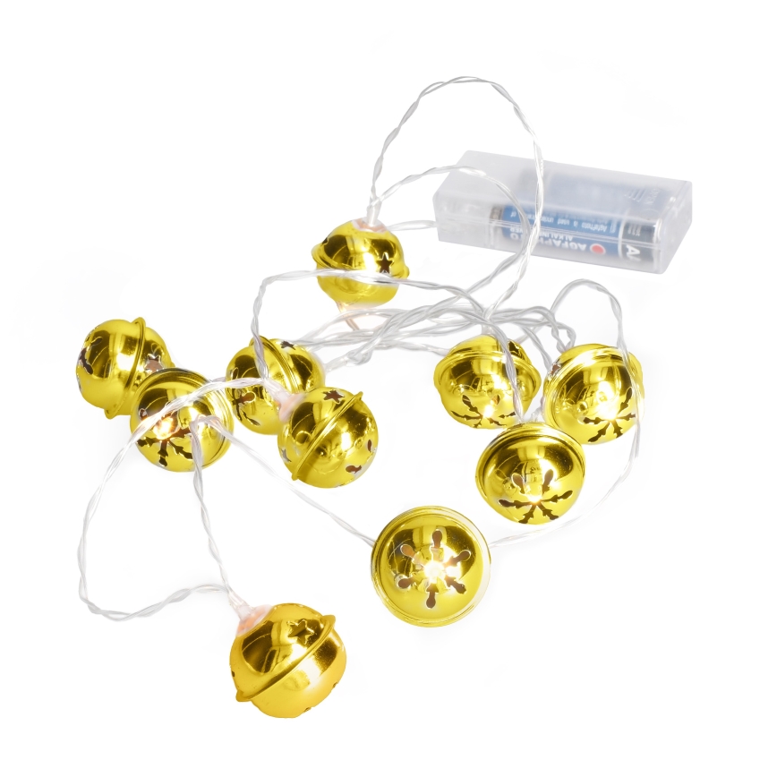 LED Weihnachtskette 10xLED/2xAA/warmweiß 1,8m Glöckchen