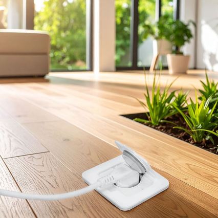 Einbau-Bodensteckdose für den Außenbereich, IP55, weiß, rechteckig