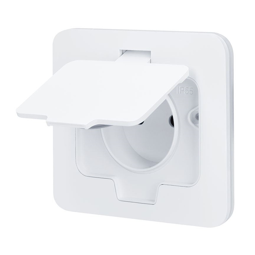Einbau-Bodensteckdose für den Außenbereich, IP55, weiß, rechteckig