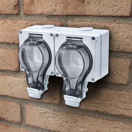 Doppelsteckdose für Feuchträume, 230V/16A, IP66
