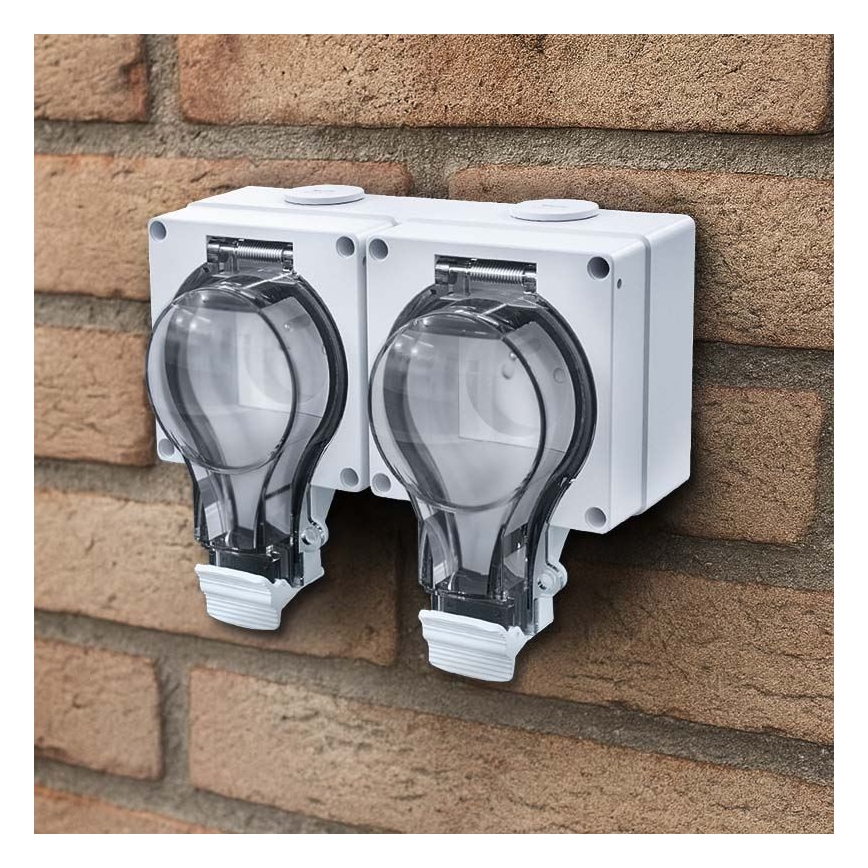 Doppelsteckdose für Feuchträume, 230V/16A, IP66