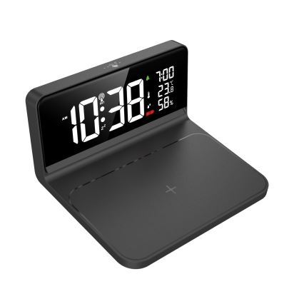 LED-Wecker mit LCD-Display und kabellosem Qi-Ladegerät LED/10W/230V