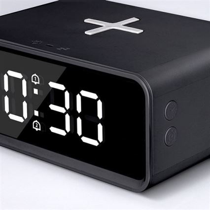 Digitaluhr mit Qi‑Ladefunktion (kabellos), 230 V / CR2032, schwarz