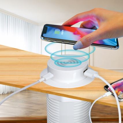 Eingebautes kabelloses Ladegerät + USB A+C weiß