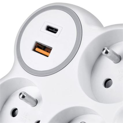 Steckdosenleiste 3x 16A + USB A+C Schnellladegerät 20W