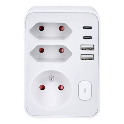 Steckdosenverteiler 1x16A+2x 2,5A mit 2xUSB A+C Ladegerät weiß